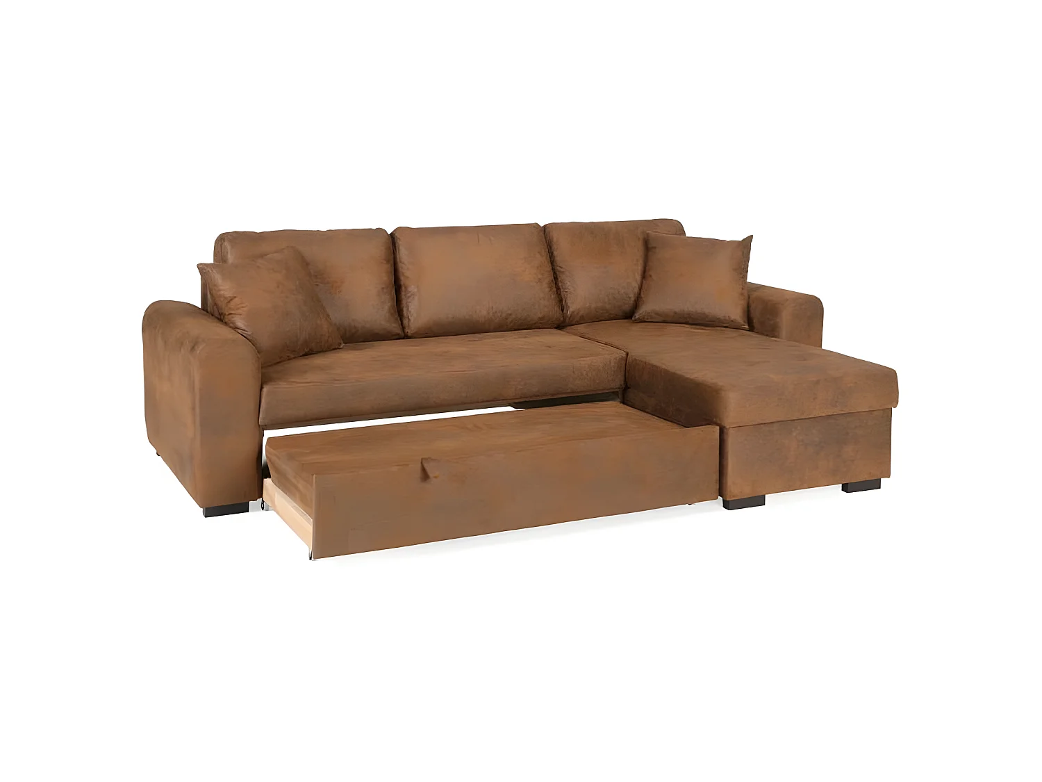 Sofá de Esquina Convertible Reversible Hamilton de Tela Vintage Marrón - 4 Plazas con Almacenamiento