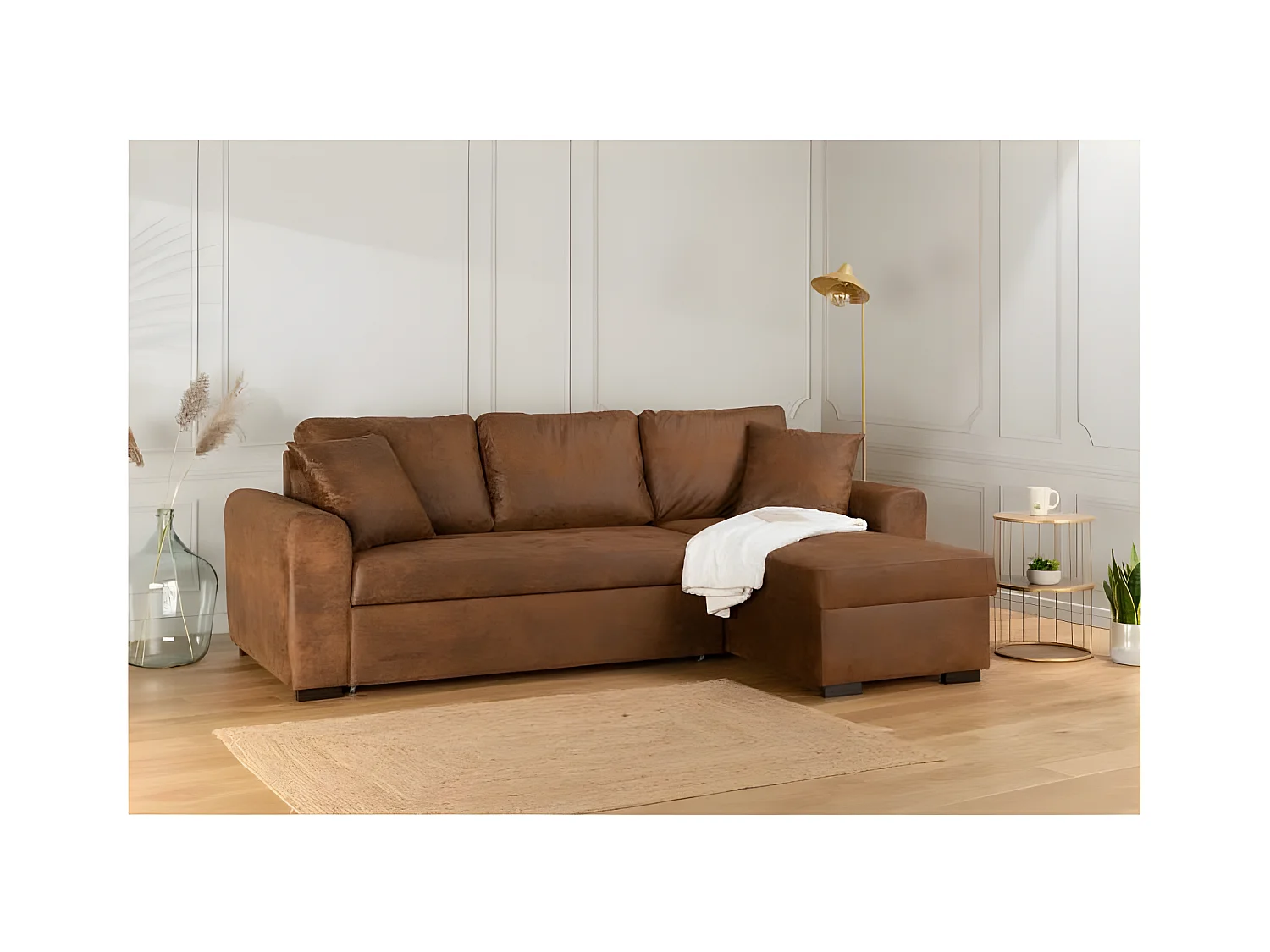 Canape dangle convertible reversible - Tissu Marron vintage - L 244 x P 151 x H 90 - HAMILTON - Fabrique en Ukraine