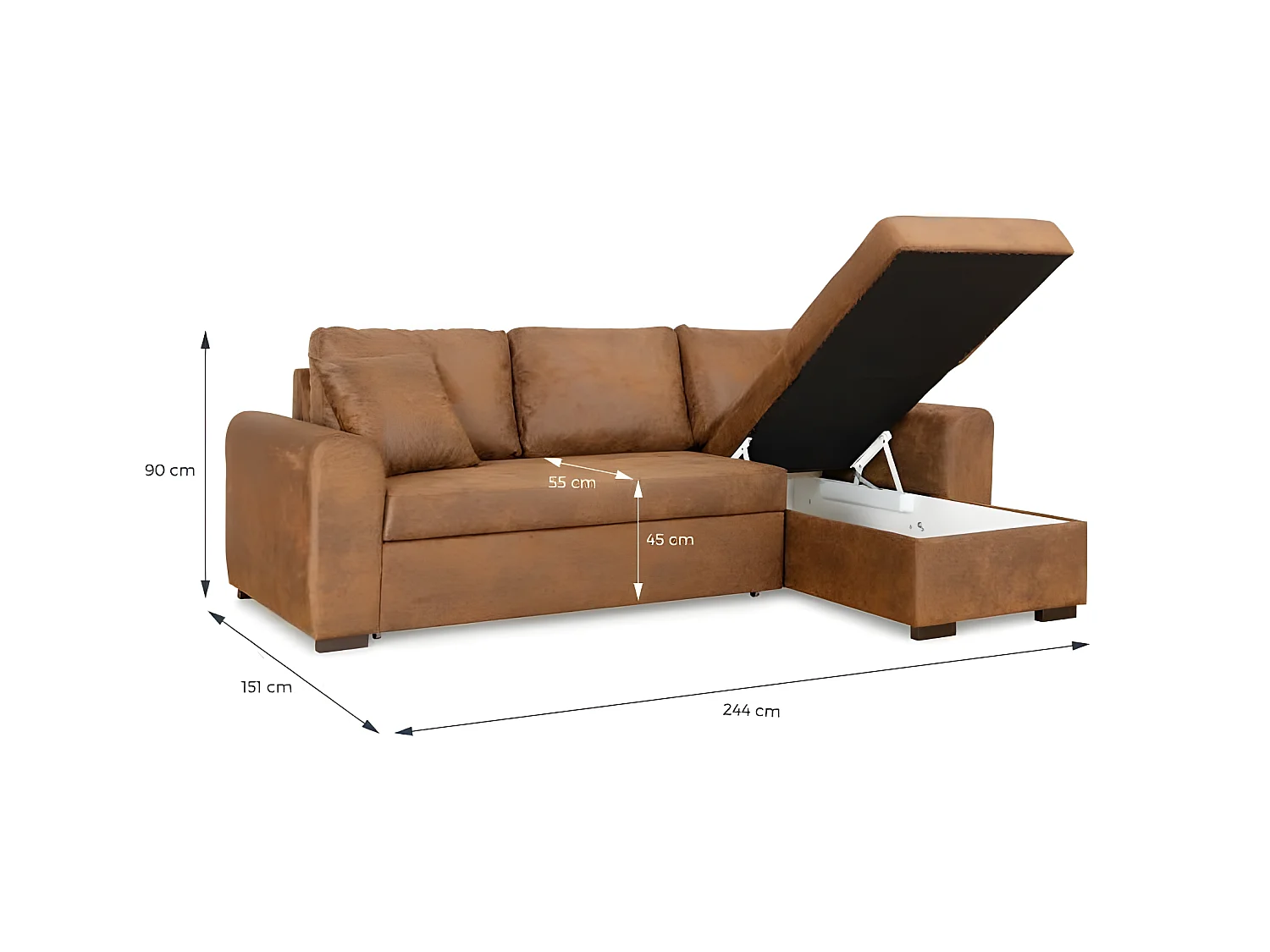 Umkehrbares Ecksofa Hamilton aus Vintage-Braunem Stoff - 4-Sitzer mit Stauraum