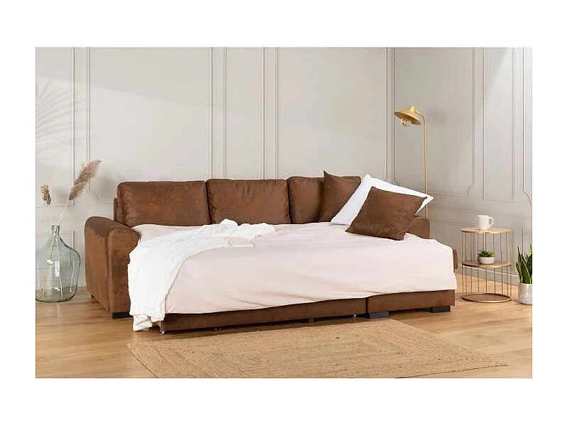 Canapé d'angle convertible réversible - Tissu Marron vintage - L 244 x P 151 x H 90 - HAMILTON - Fabriqué en Ukraine