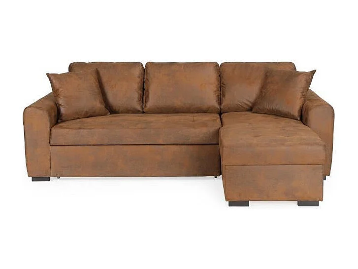 Canapé d'angle convertible réversible - Tissu Marron vintage - L 244 x P 151 x H 90 - HAMILTON - Fabriqué en Ukraine