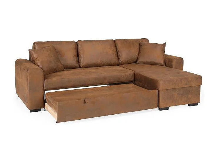 Canapé d'angle convertible réversible - Tissu Marron vintage - L 244 x P 151 x H 90 - HAMILTON - Fabriqué en Ukraine