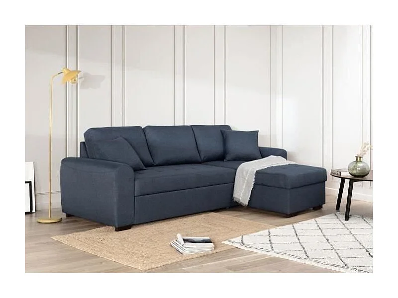 Divano d'angolo convertibile reversibile Hamilton Tessuto Blu 4 posti con contenitore
