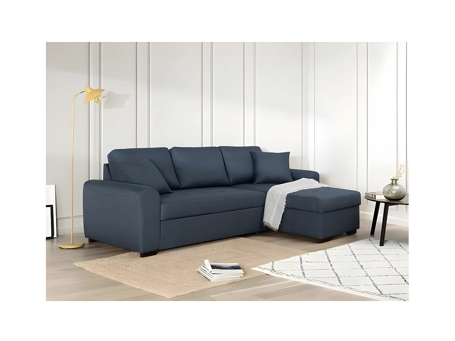 Canapé d'angle convertible réversible - Tissu Bleu - HAMILTON - L 244 x P 151 x H 90 - Fabriqué en Ukraine