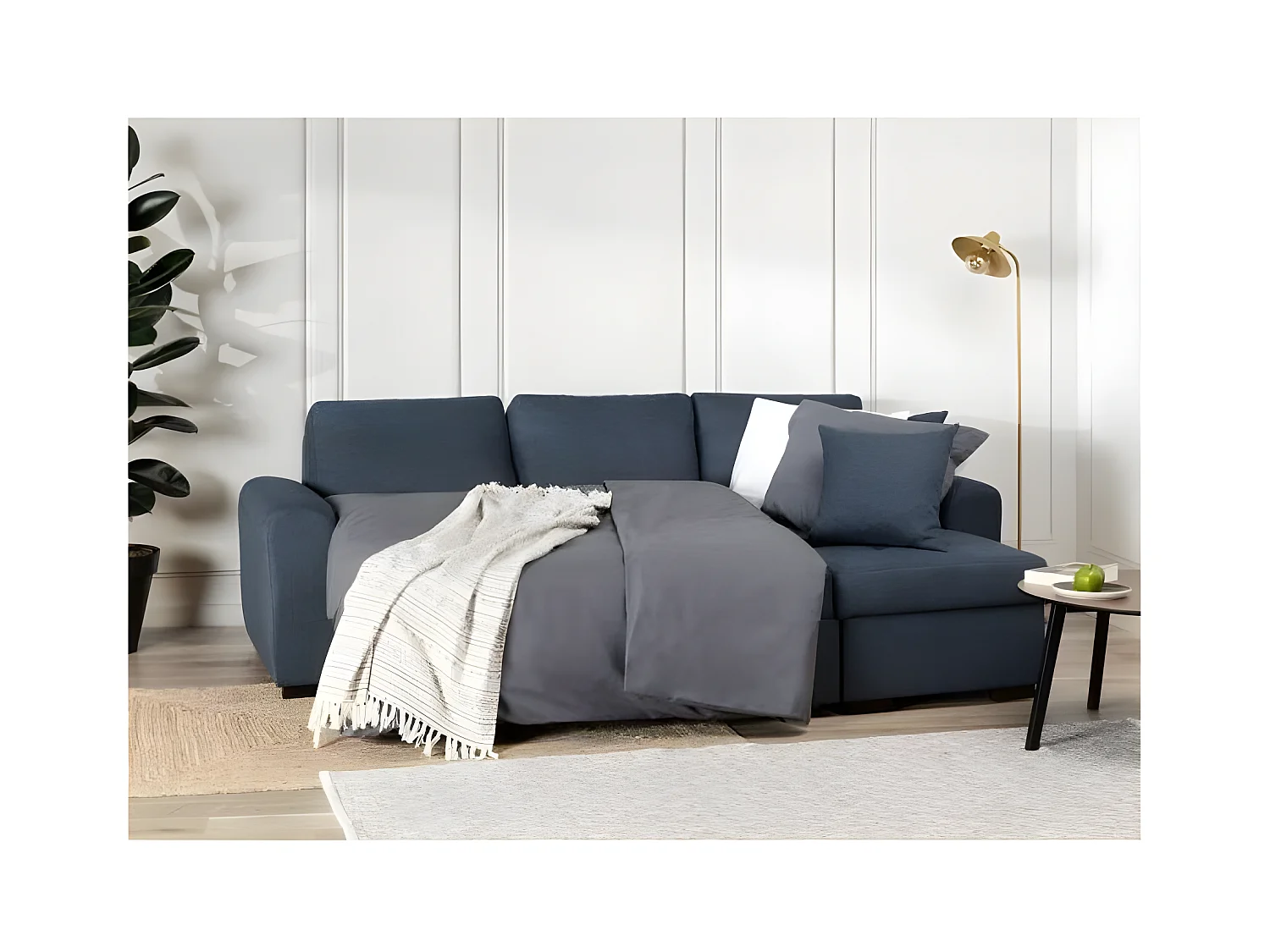 Canapé d'angle convertible réversible - Tissu Bleu - HAMILTON - L 244 x P 151 x H 90 - Fabriqué en Ukraine