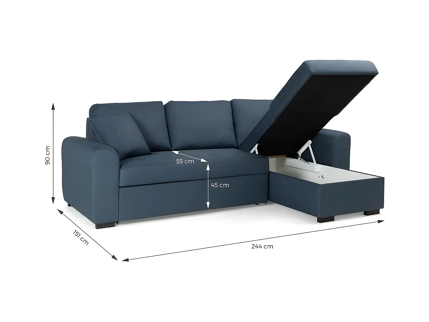 Canapé d'angle convertible réversible - Tissu Bleu - HAMILTON - L 244 x P 151 x H 90 - Fabriqué en Ukraine