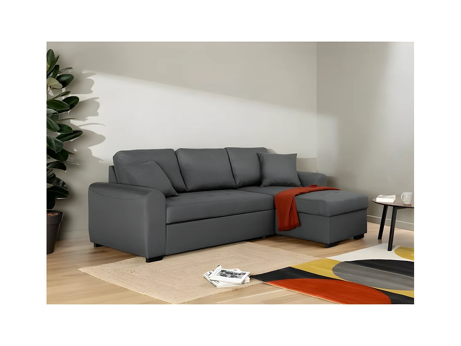 Canapé d'angle convertible réversible 4 places - Tissu gris - Contemporain - L 244 x P 151 x H 90 - HAMILTON