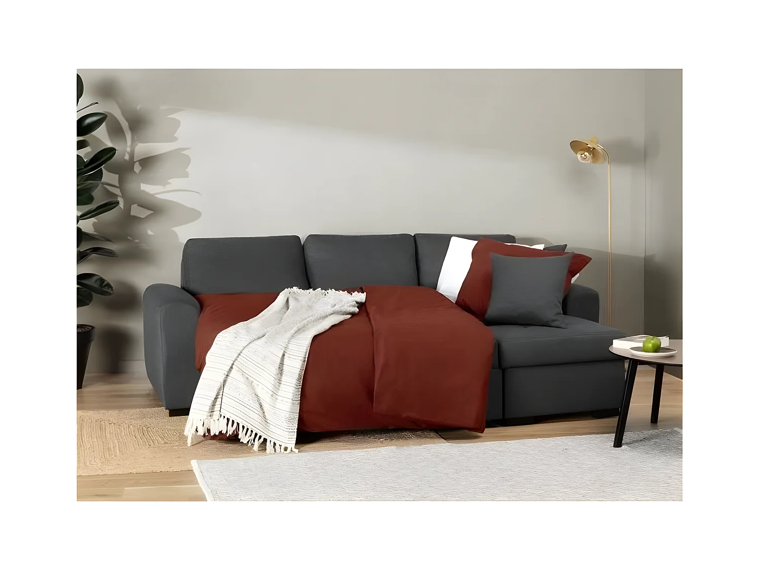 Canapé d'angle convertible réversible 4 places - Tissu gris - Contemporain - L 244 x P 151 x H 90 - HAMILTON