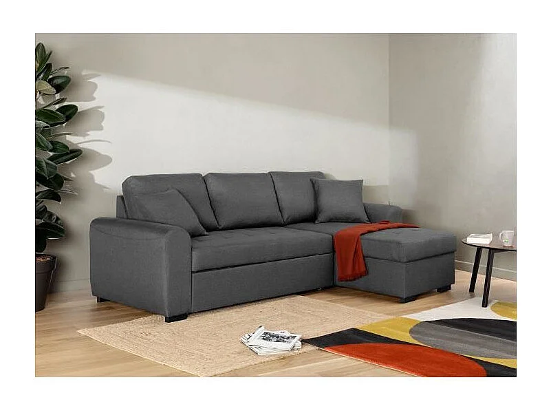 Canapé d'angle convertible réversible 4 places - Tissu gris - Contemporain - L 244 x P 151 x H 90 - HAMILTON
