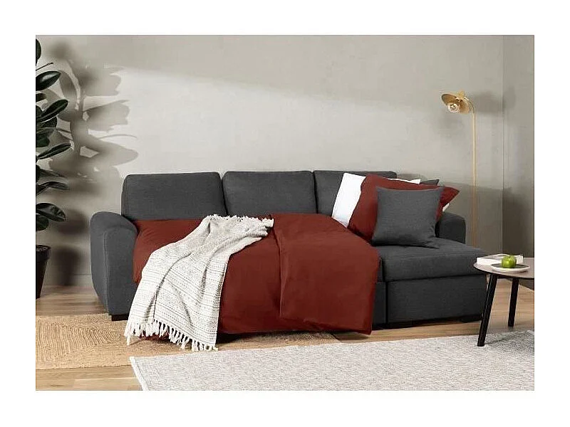 Canapé d'angle convertible réversible 4 places - Tissu gris - Contemporain - L 244 x P 151 x H 90 - HAMILTON