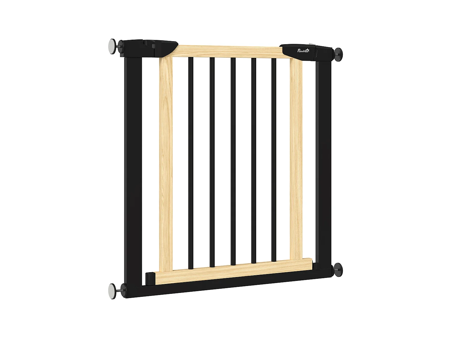 Barrière de sécurité animaux - longueur réglable dim. 75-82 cm - porte verrouillable, ouverture double sens - sans perçage - acier noir pin