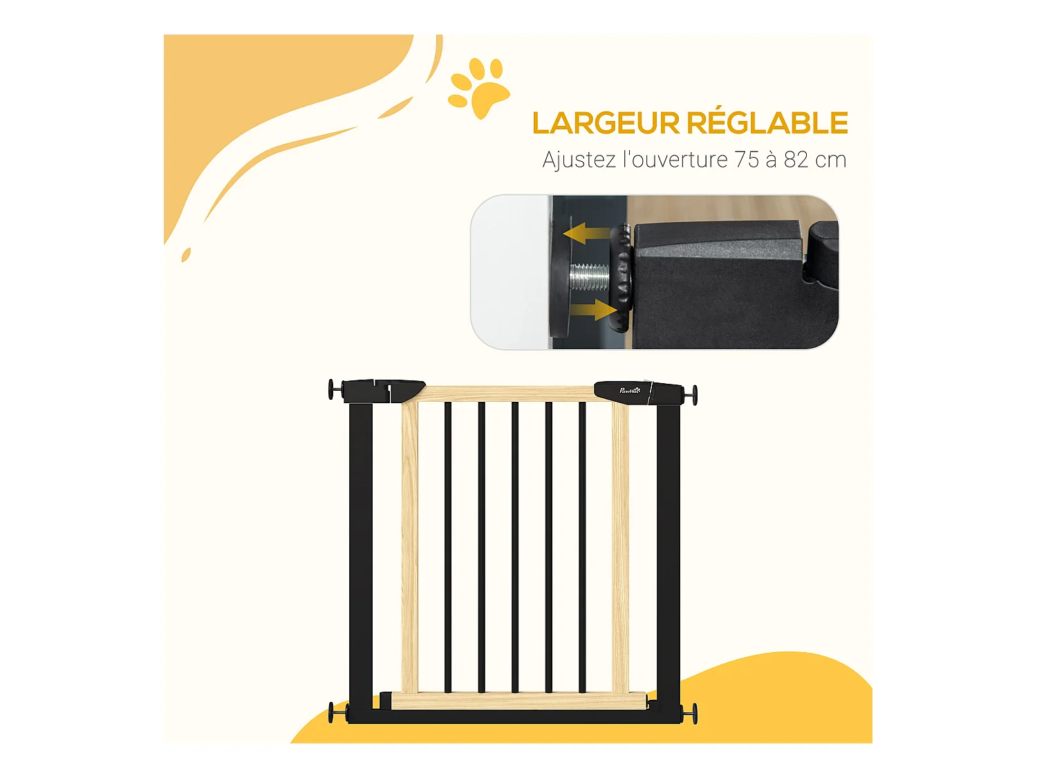 Barrière de sécurité animaux - longueur réglable dim. 75-82 cm - porte verrouillable, ouverture double sens - sans perçage - acier noir pin