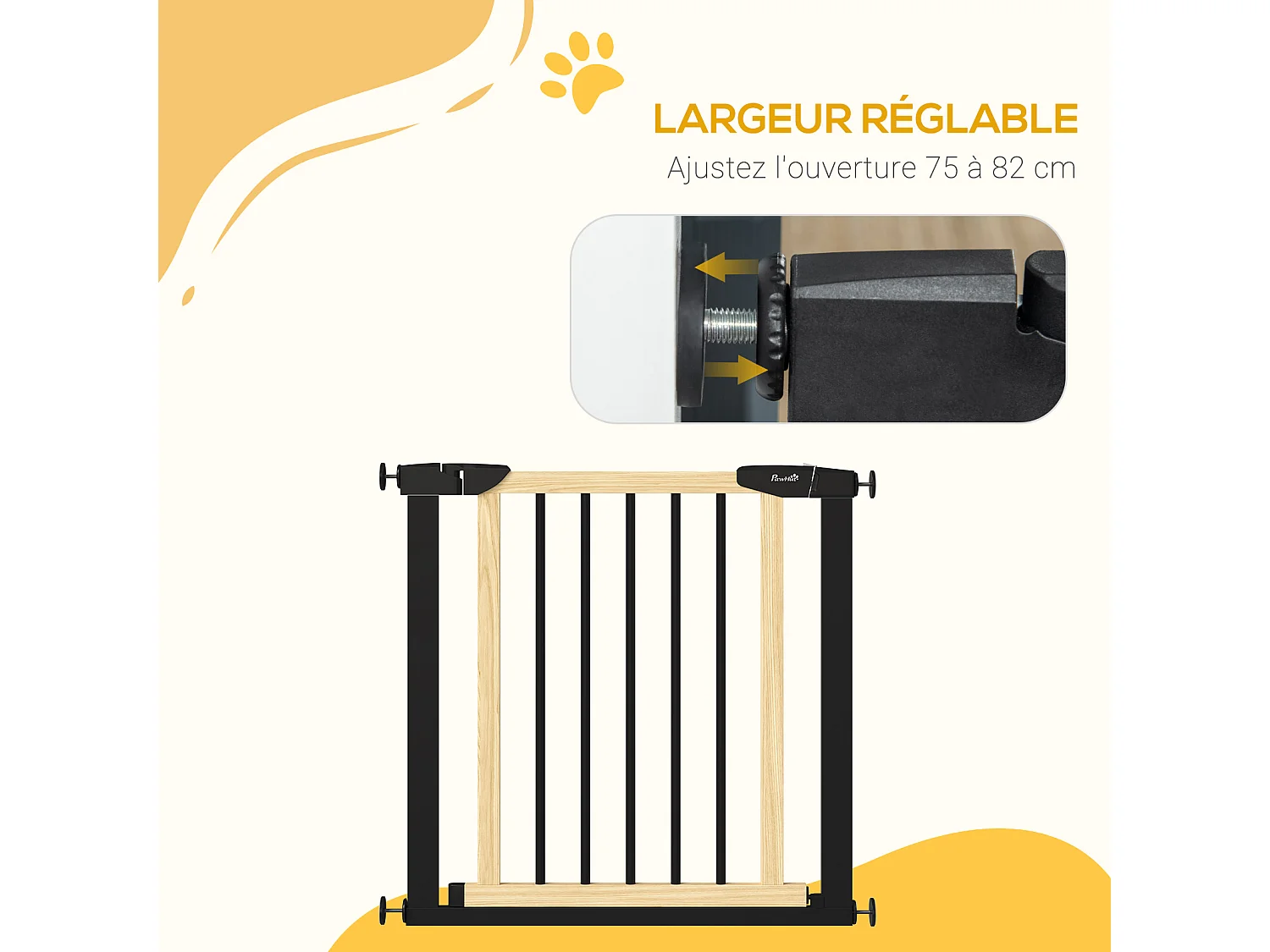 Barrière de sécurité animaux - longueur réglable dim. 75-82 cm - porte verrouillable, ouverture double sens - sans perçage - acier noir pin