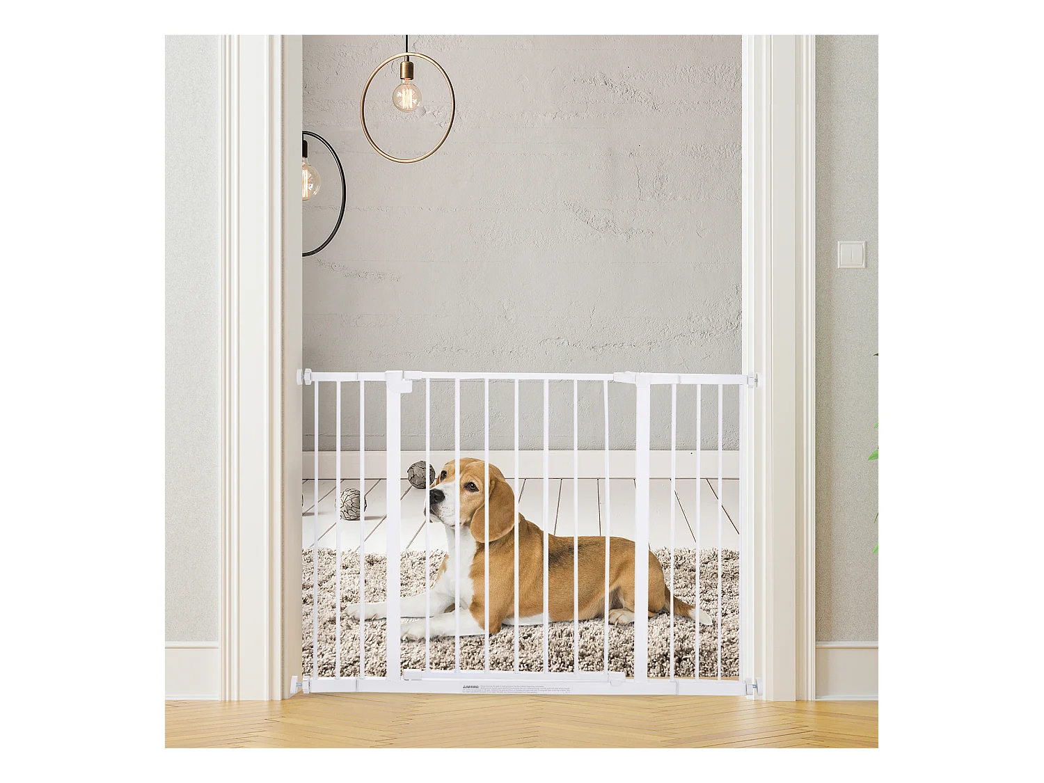 Barrière de sécurité longueur réglable dim. 76-107l x 76H cm sans perçage métal plastique blanc