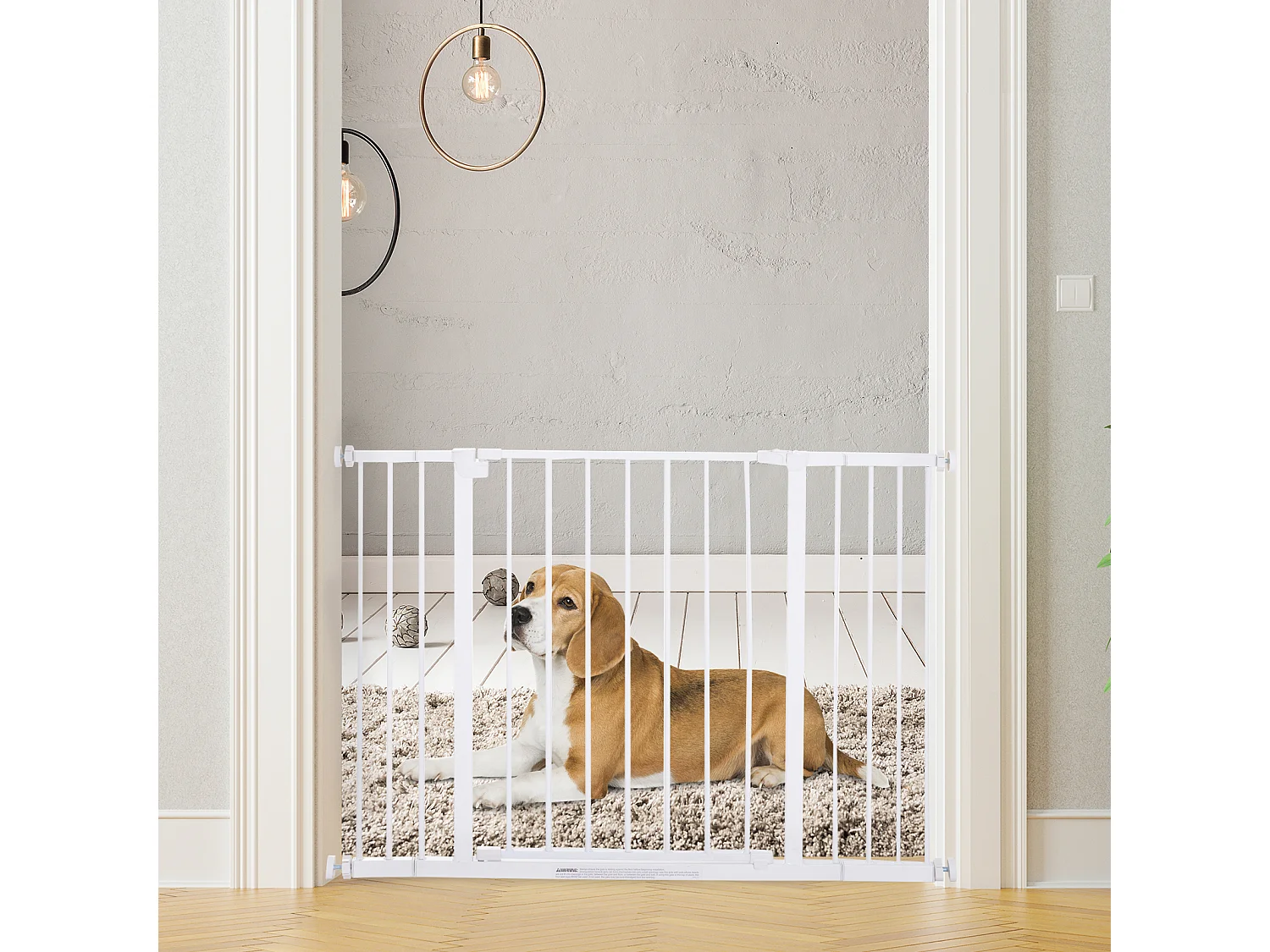 Barrière de sécurité longueur réglable dim. 76-107l x 76H cm sans perçage métal plastique blanc