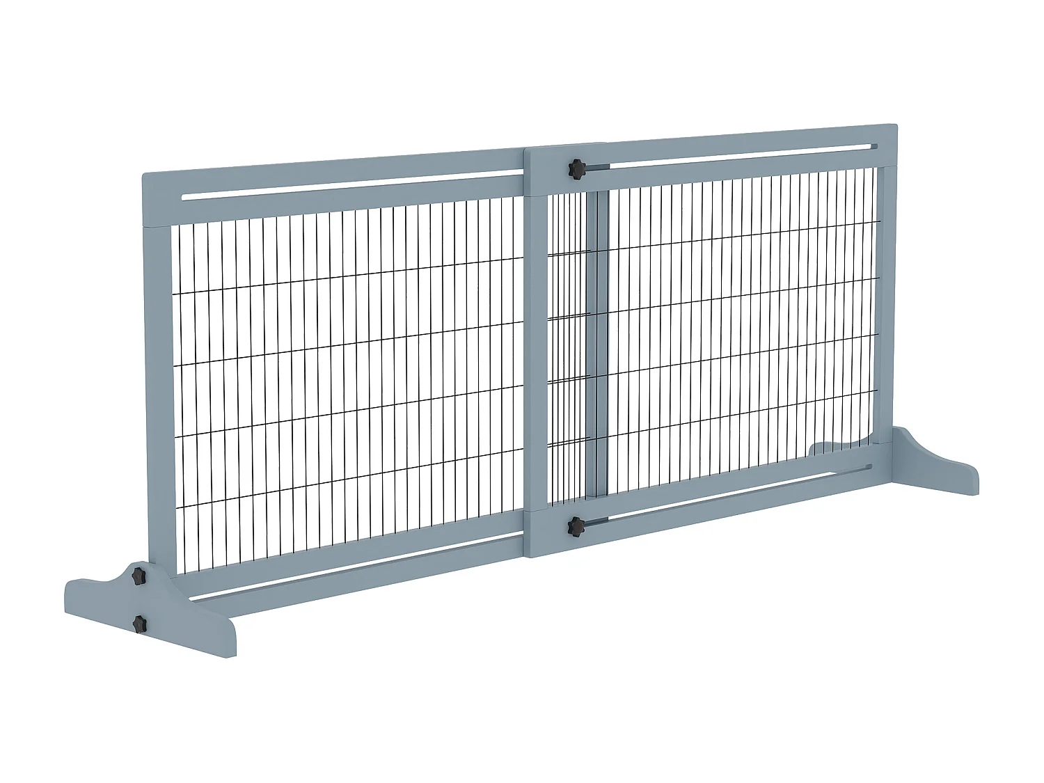 Barrière de sécurité chien barrière autoportante longueur réglable dim. 104-183L x 36l x 69H cm bois pin gris acier noir