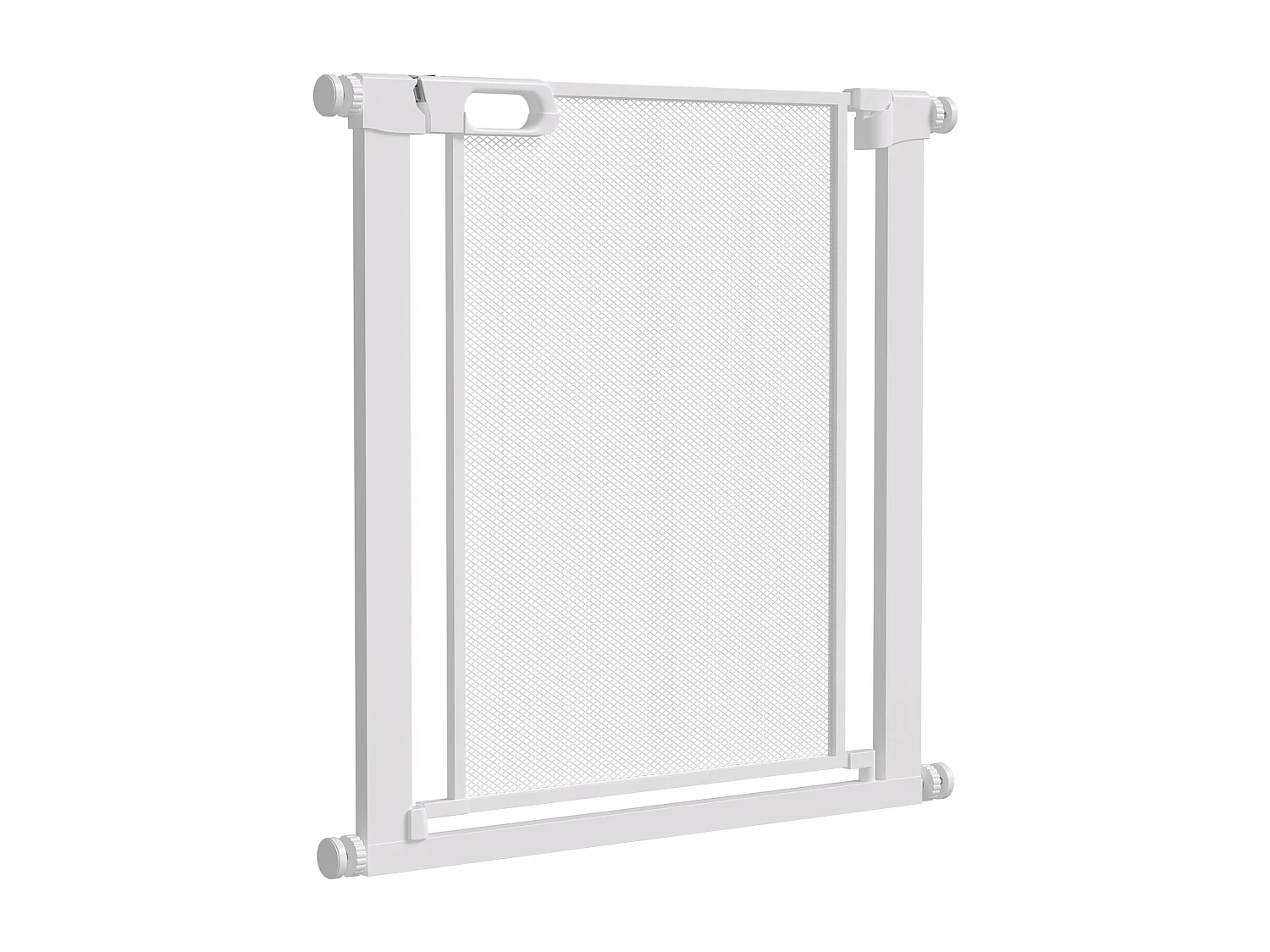 Barrière de sécurité animaux - longueur réglable dim. 75-82 cm - porte double verrouillage, ouverture double sens -sans perçage - acier ABS blanc