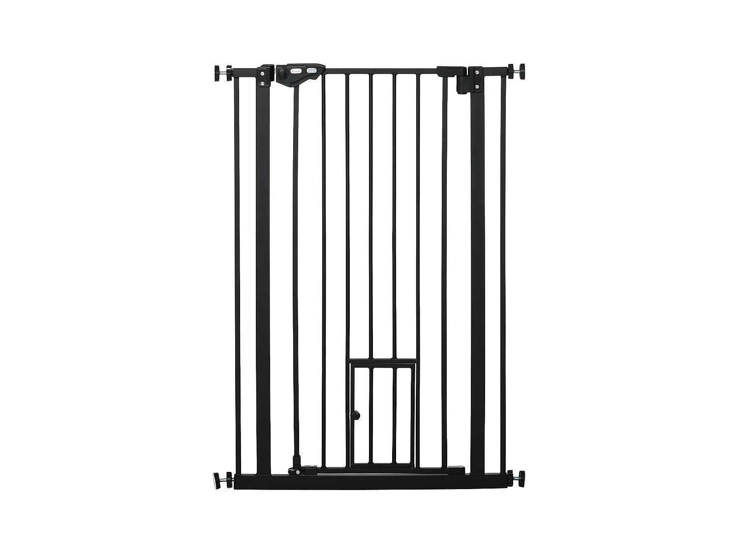 Barrière de sécurité animaux - longueur réglable dim. 74-80 cm - porte double verrouillage, ouverture double sens, petite porte -sans perçage - acier plastique noir