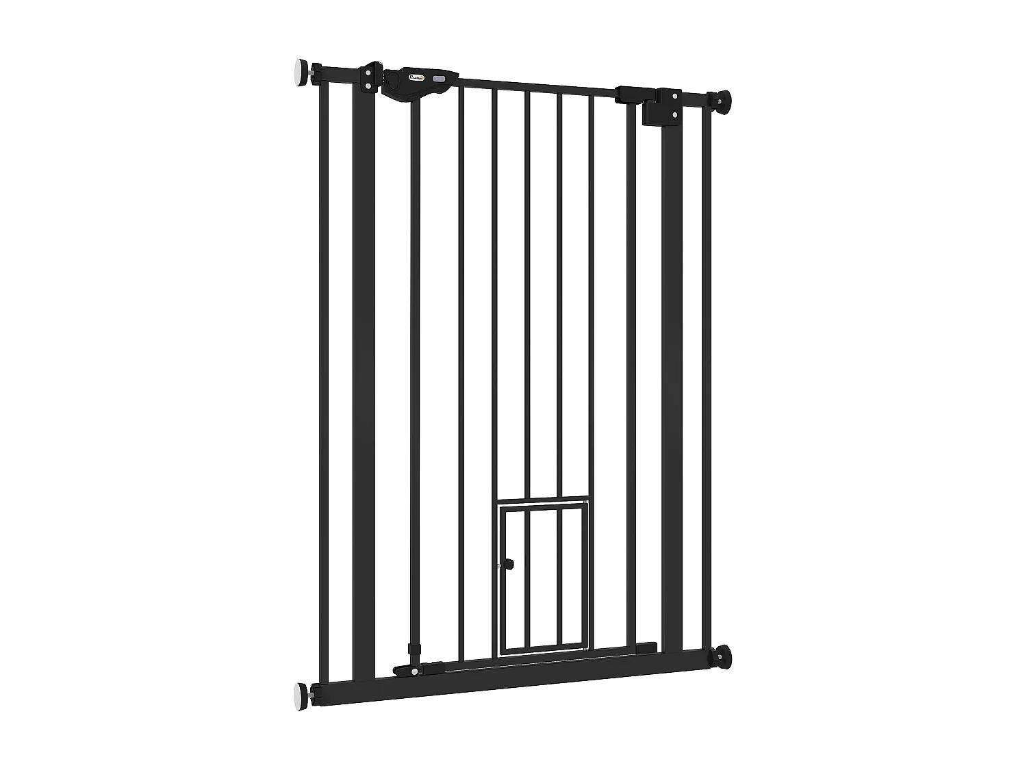 Barrière de sécurité animaux - longueur réglable dim. 74-80 cm - porte double verrouillage, ouverture double sens, petite porte -sans perçage - acier plastique noir