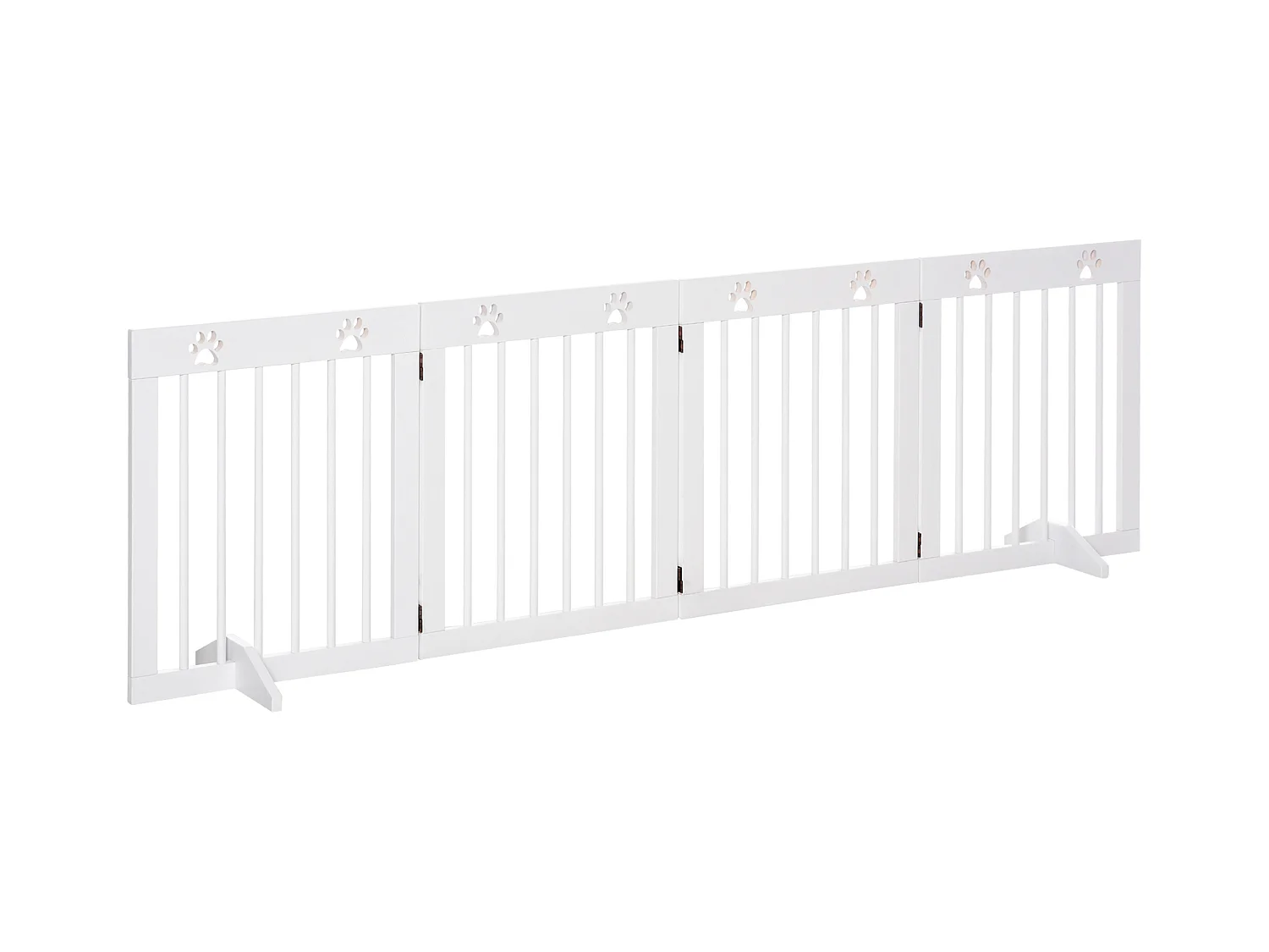 Barrière de sécurité pour animaux - barrière modulable pliable 4 panneaux - motif patte - 2 pieds support - bois de pin blanc