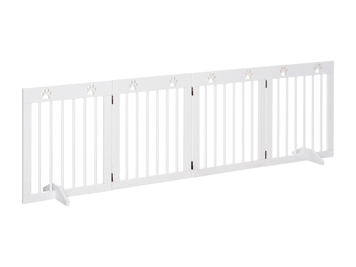 Barrière de sécurité pour animaux - barrière modulable pliable 4 panneaux - motif patte - 2 pieds support - bois de pin blanc
