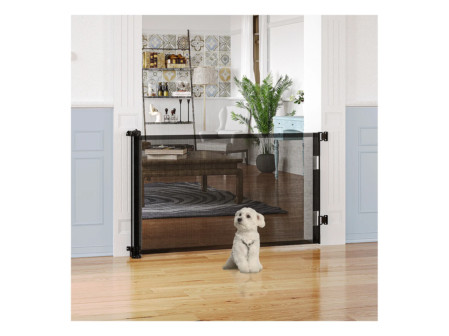 Barrière de sécurité barrière animaux rétractable automatique 1,65L x 0,85H m teslin alu. PVC noir