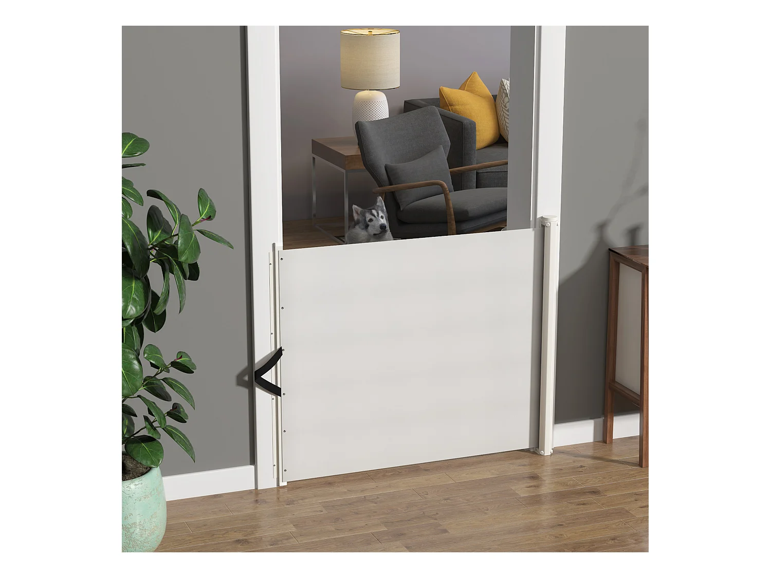 PawHut Barrière de sécurité barrière animaux rétractable automatique 1,15L x 0,83H m teslin métal blanc