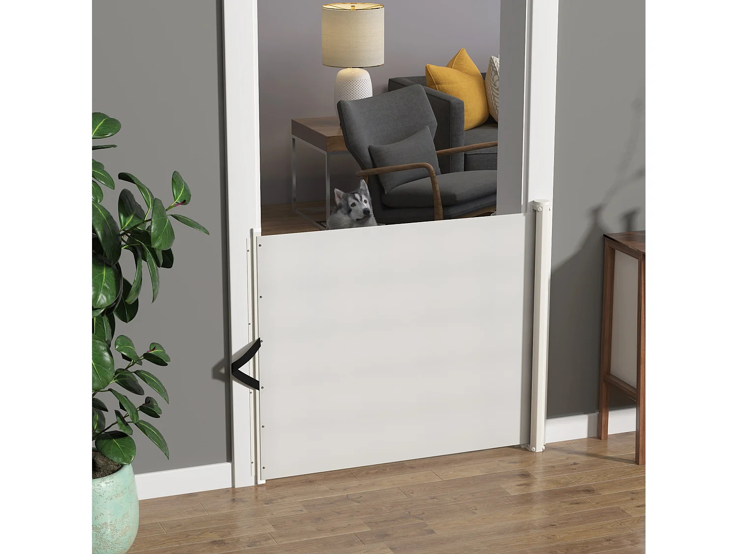 PawHut Barrière de sécurité barrière animaux rétractable automatique 1,15L x 0,83H m teslin métal blanc