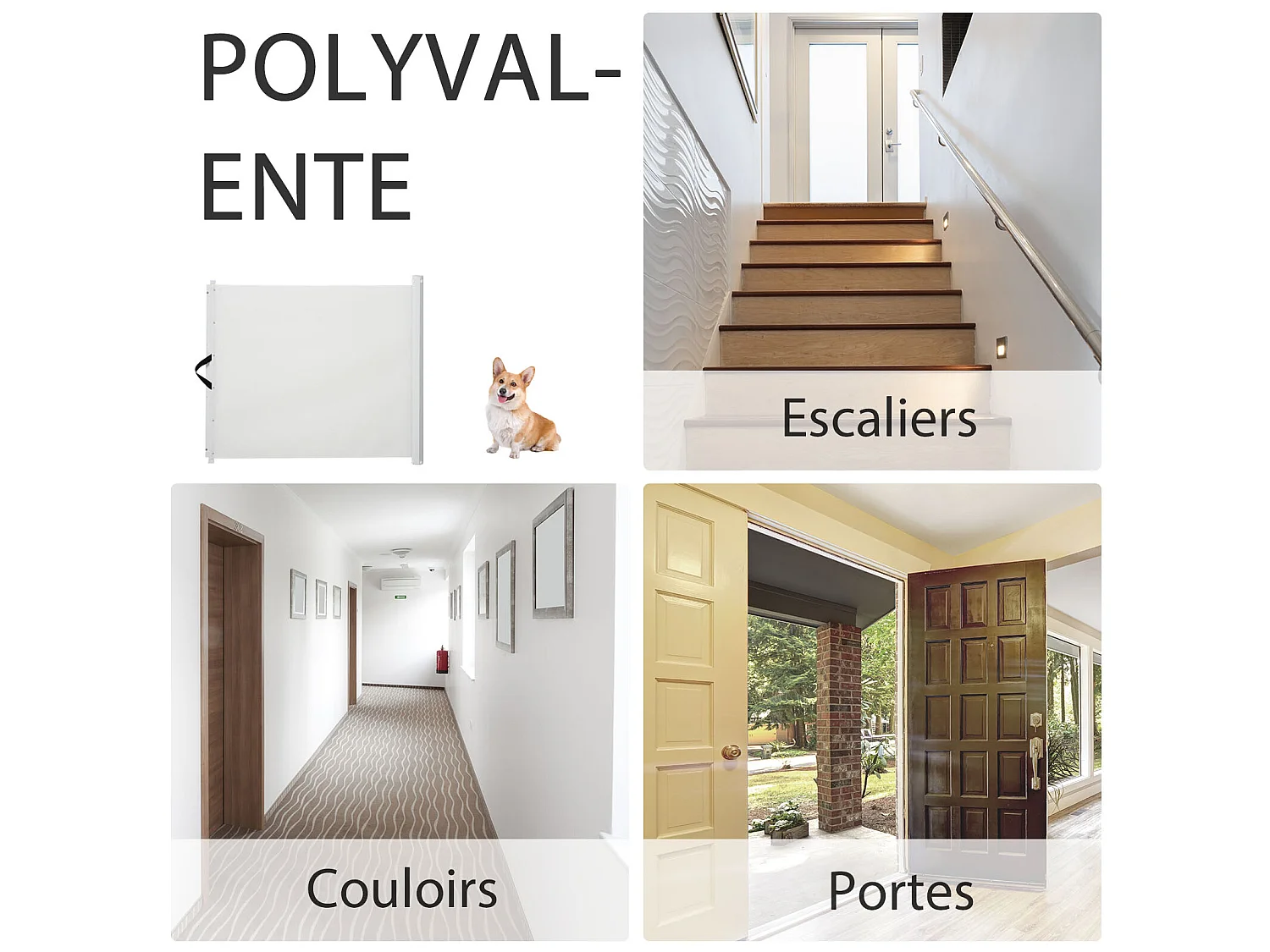 PawHut Barrière de sécurité barrière animaux rétractable automatique 1,15L x 0,83H m teslin métal blanc