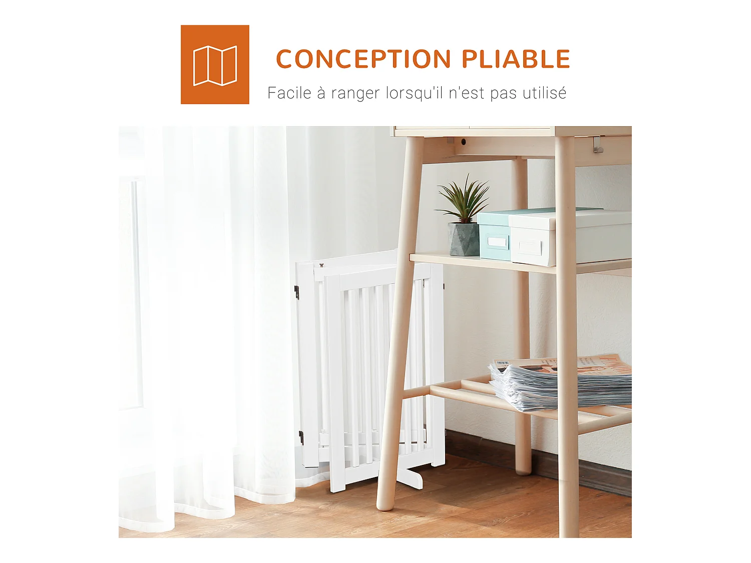 Barrière modulable pliable barrière de sécurité avec porte verrouillable intégrée dim. 155L x 35l x 76H cm MDF blanc