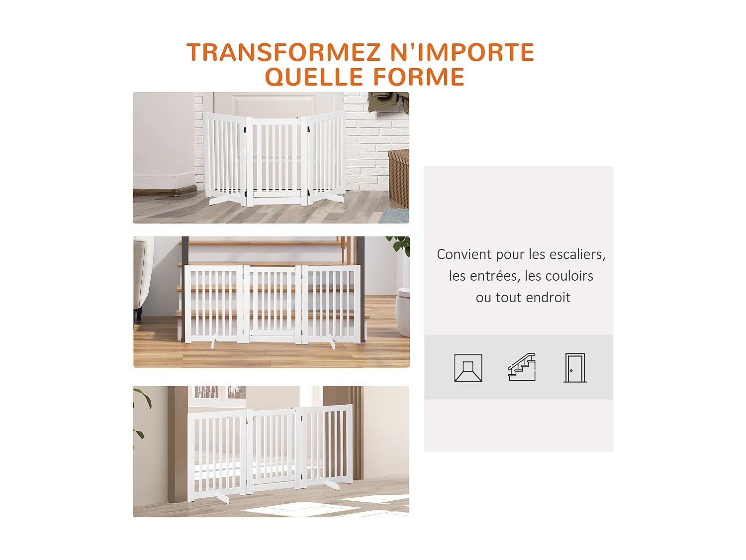 Barrière modulable pliable barrière de sécurité avec porte verrouillable intégrée dim. 155L x 35l x 76H cm MDF blanc