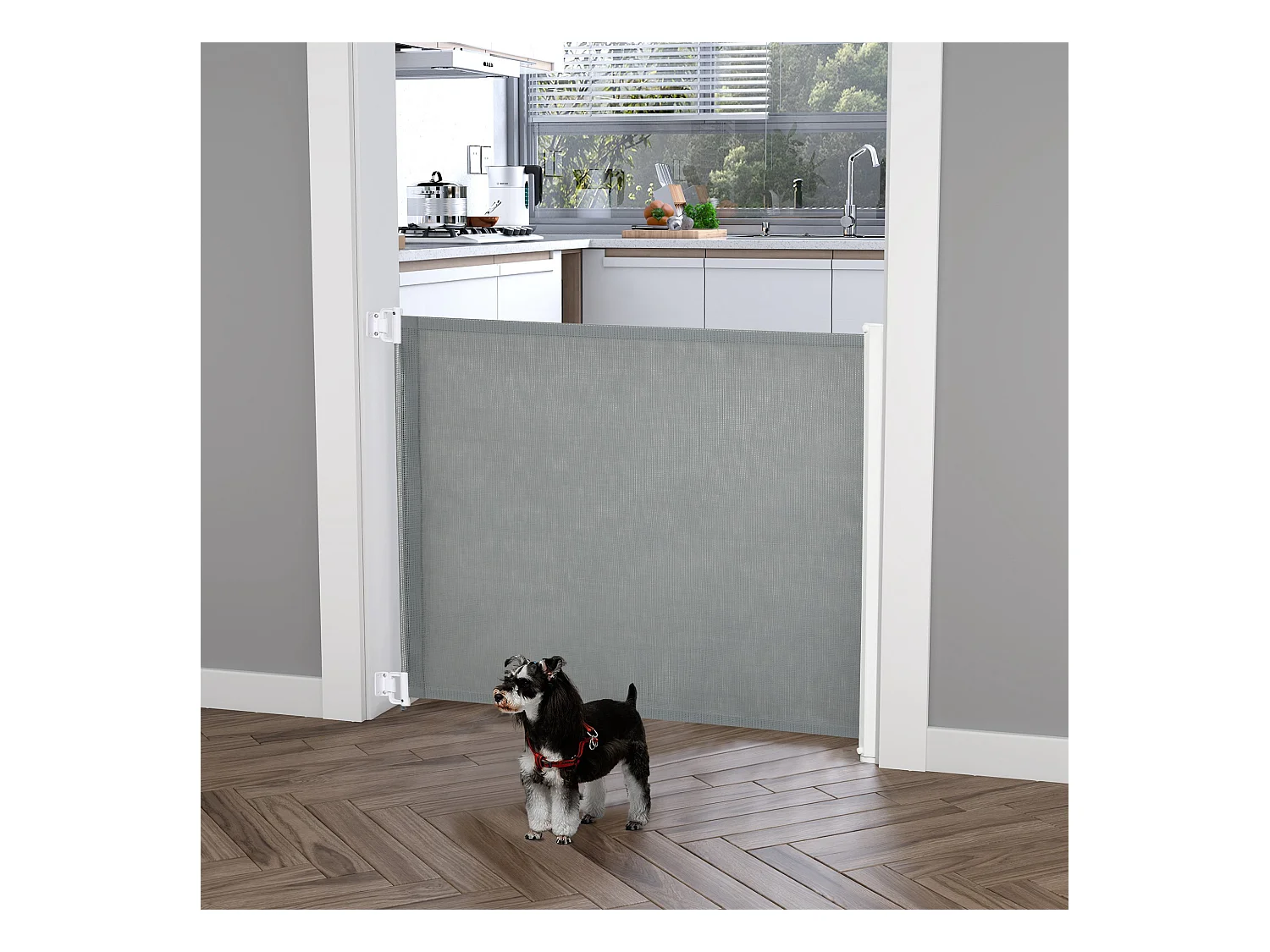 Barrière de sécurité barrière animaux rétractable automatique 1,15L x 0,83H m teslin métal gris