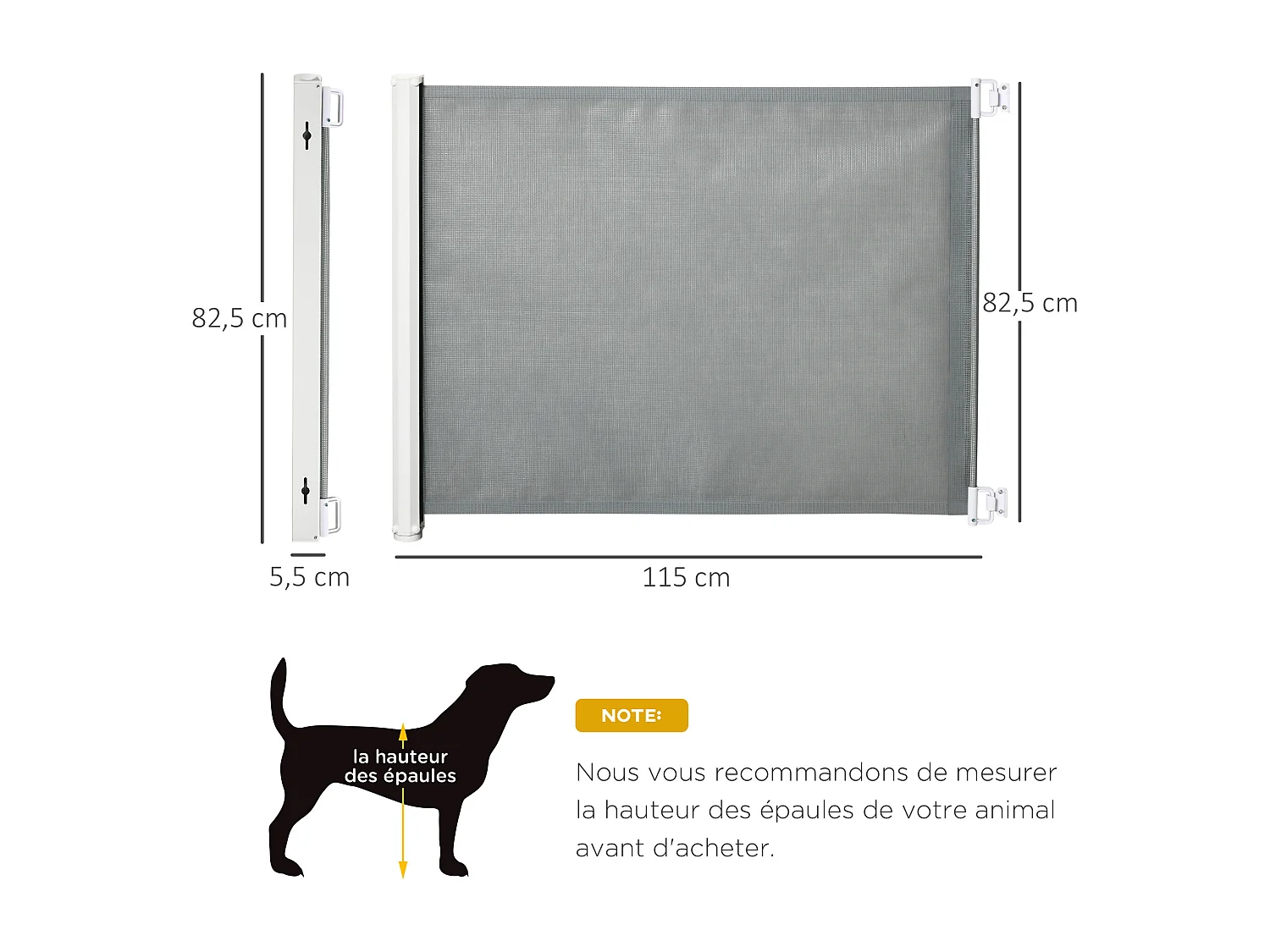 Barrière de sécurité barrière animaux rétractable automatique 1,15L x 0,83H m teslin métal gris