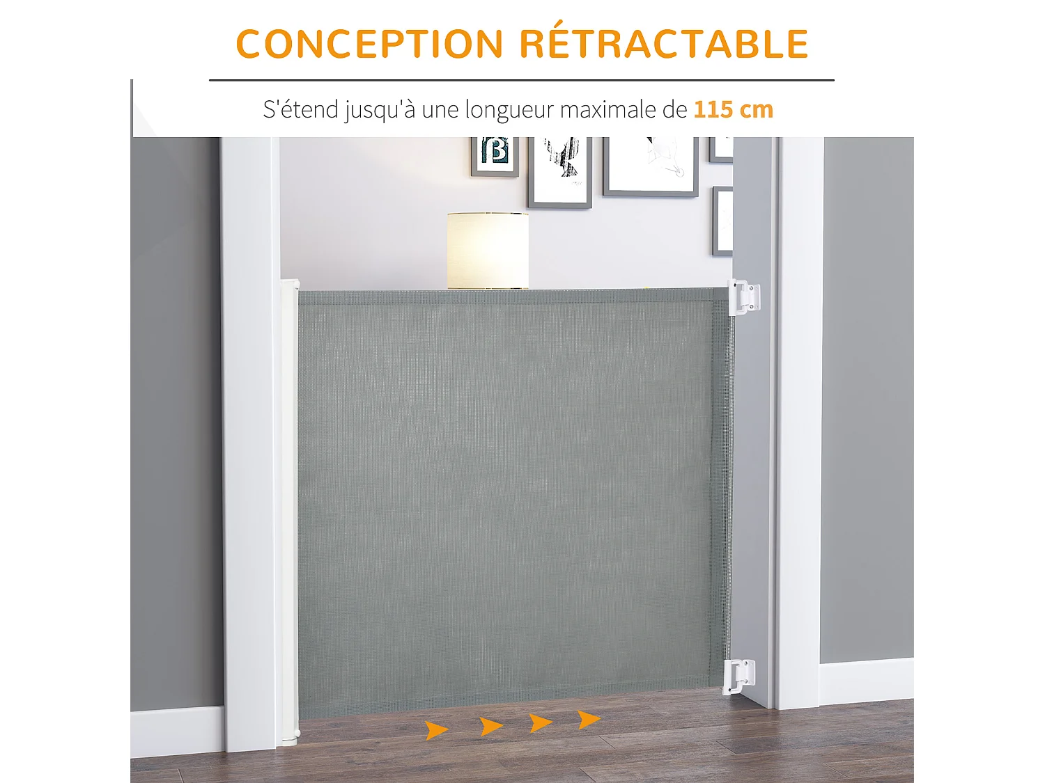Barrière de sécurité barrière animaux rétractable automatique 1,15L x 0,83H m teslin métal gris
