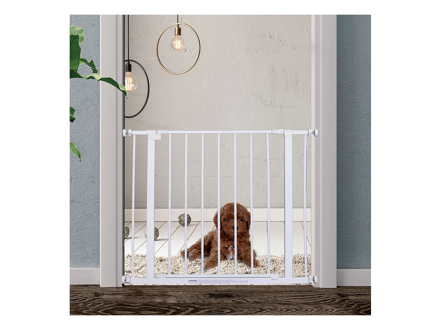 Barrière de sécurité longueur réglable dim. 76-82l x 76H cm sans perçage métal plastique blanc