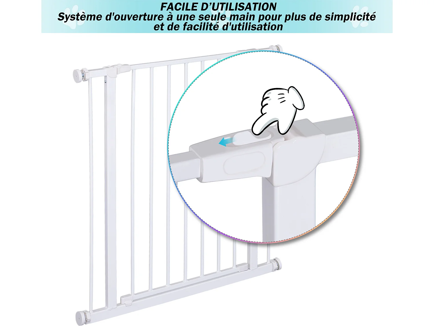 Barrière de sécurité longueur réglable dim. 76-82l x 76H cm sans perçage métal plastique blanc