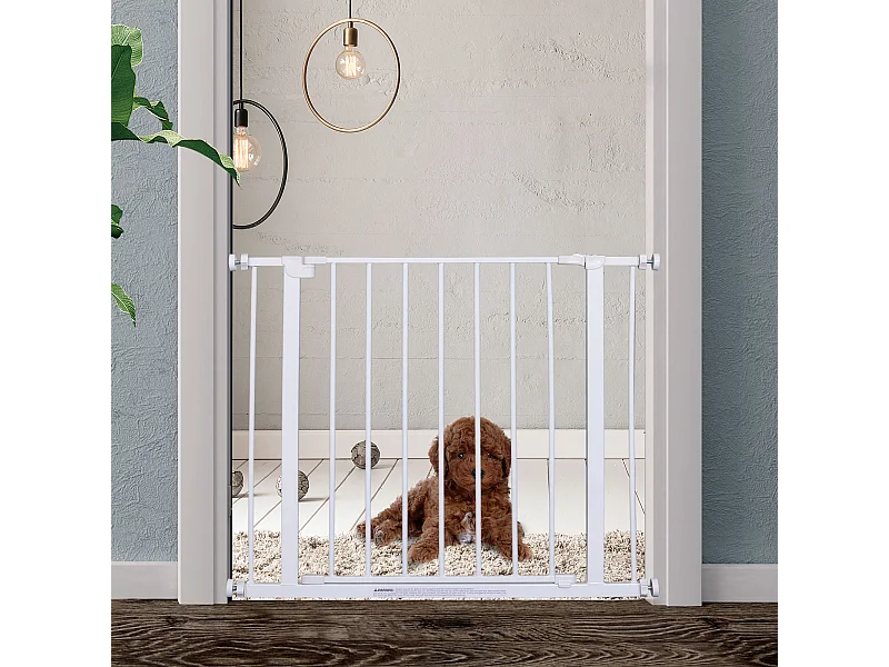 Barrière de sécurité longueur réglable dim. 76-82l x 76H cm sans perçage métal plastique blanc