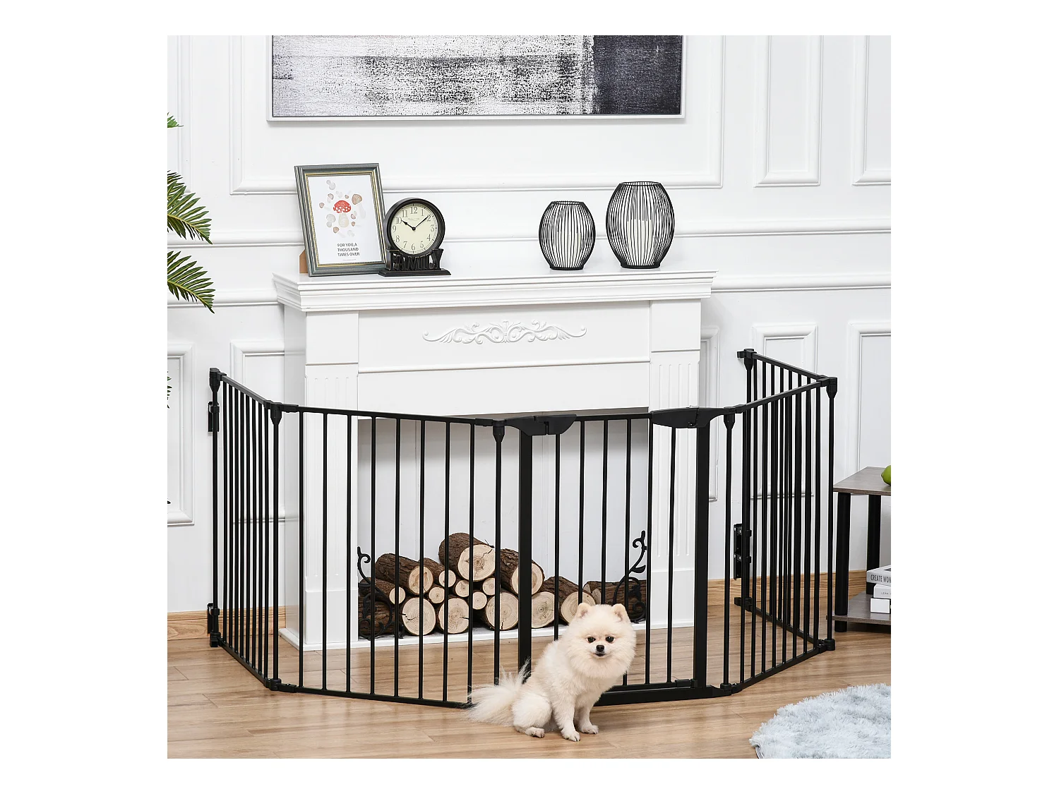 Barrière de sécurité parc enclos chien modulable pliable porte verrouillable intégrée 5 panneaux en métal 300L max. x 74,5H cm métal PP noir