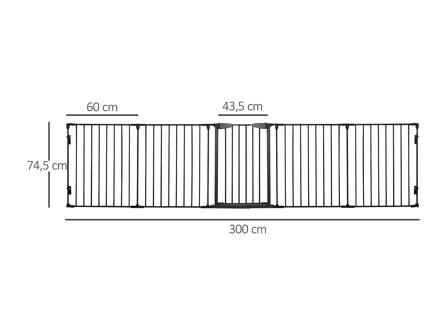 Barrière de sécurité parc enclos chien modulable pliable porte verrouillable intégrée 5 panneaux en métal 300L max. x 74,5H cm métal PP noir