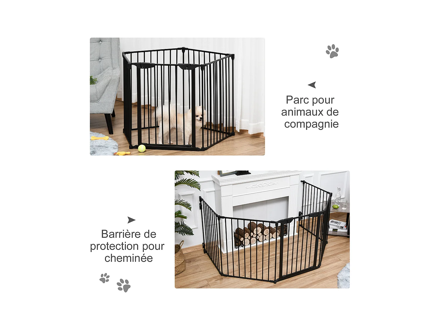 Barrière de sécurité parc enclos chien modulable pliable porte verrouillable intégrée 5 panneaux en métal 300L max. x 74,5H cm métal PP noir