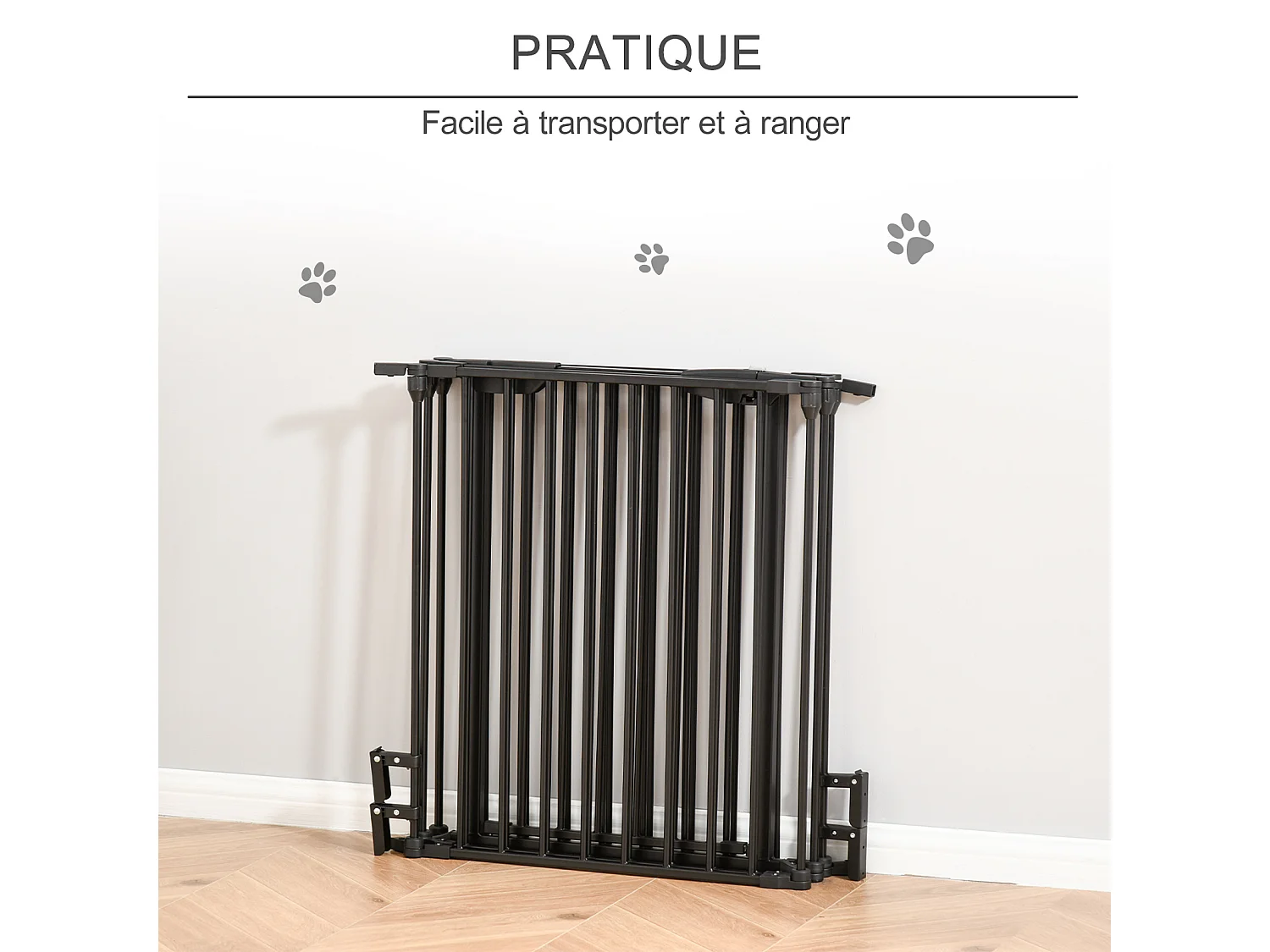 Barrière de sécurité parc enclos chien modulable pliable porte verrouillable intégrée 5 panneaux en métal 300L max. x 74,5H cm métal PP noir
