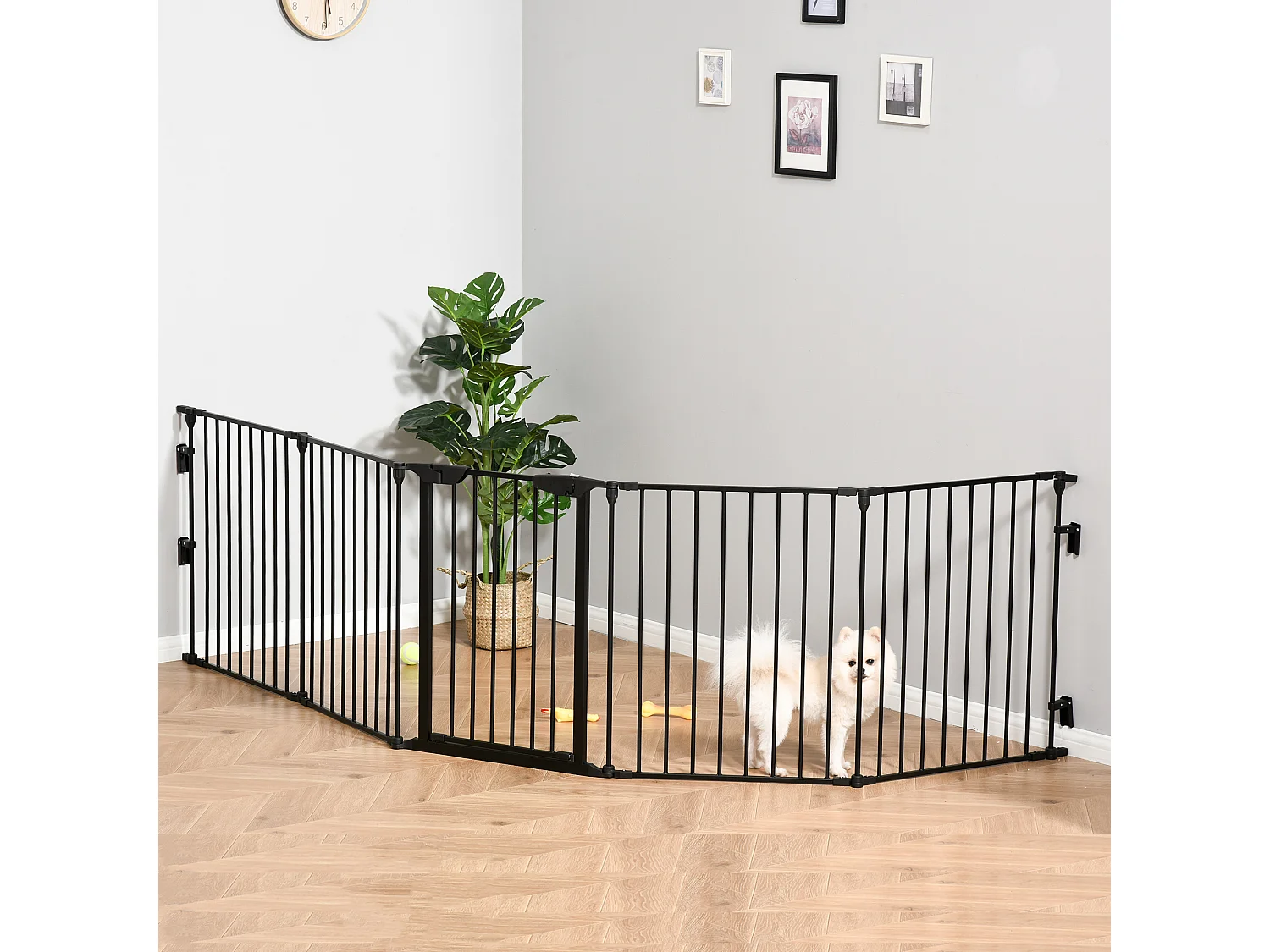 Barrière de sécurité parc enclos chien modulable pliable porte verrouillable intégrée 5 panneaux en métal 300L max. x 74,5H cm métal PP noir