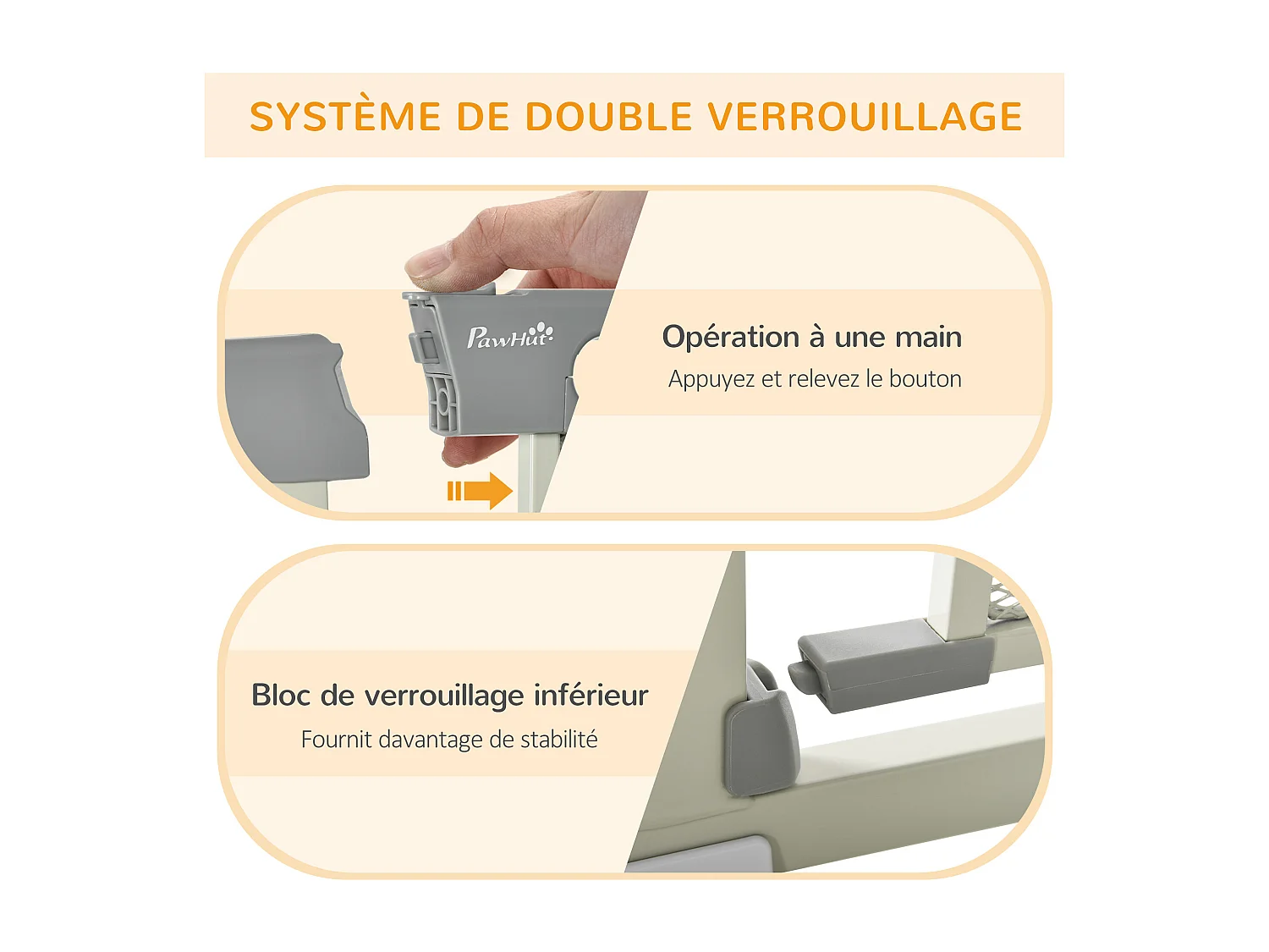 Barrière de sécurité animaux - longueur réglable dim. 75-103 cm - porte double verrouillage, ouverture double sens -sans perçage - acier ABS gris