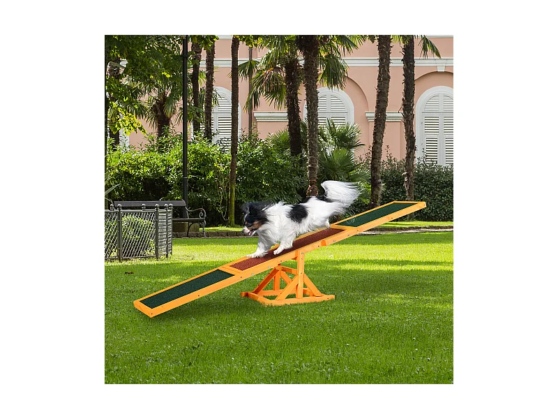 Agility sport pour chien bascule - bascule pour chien - équipement entrainement chien - bois sapin pré-huilé feutre bitumé antidérapant brique vert