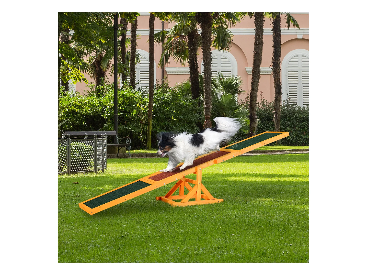 Agility sport pour chien bascule - bascule pour chien - équipement entrainement chien - bois sapin pré-huilé feutre bitumé antidérapant brique vert