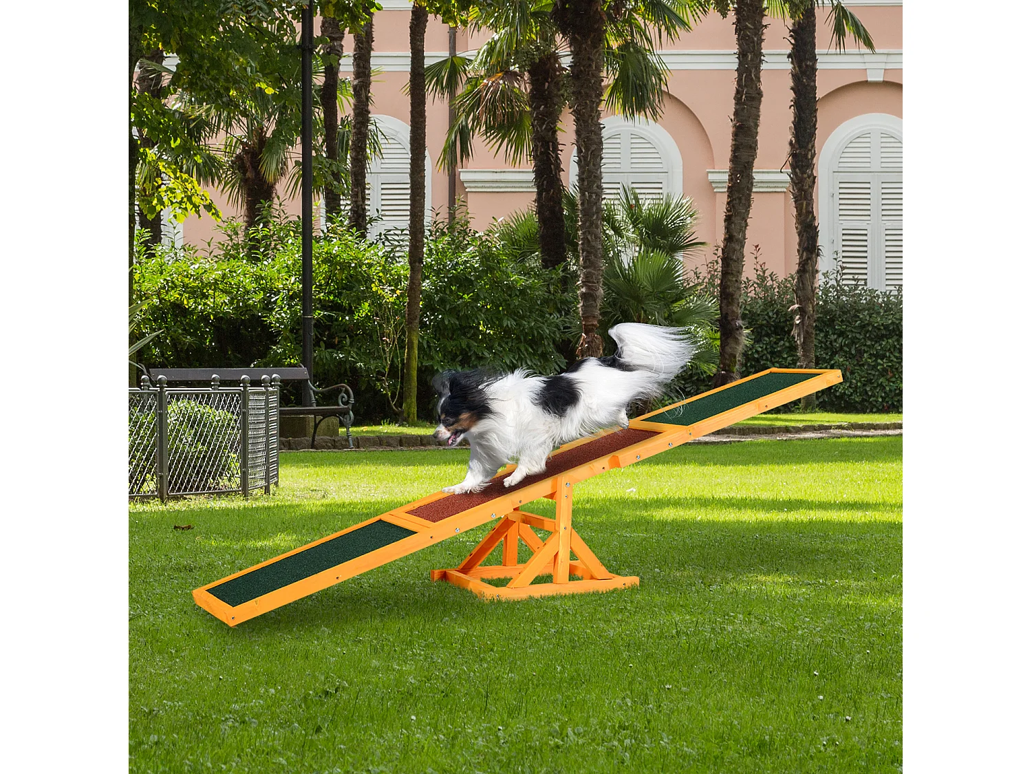 Agility sport pour chien bascule - bascule pour chien - équipement entrainement chien - bois sapin pré-huilé feutre bitumé antidérapant brique vert