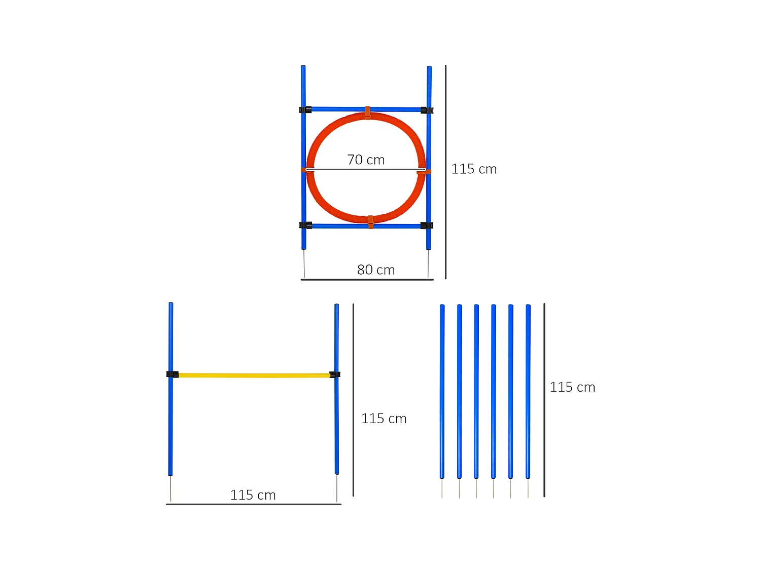 Agility sport pour chiens équipement complet : 6 poteaux slalom, obstacle, anneau + sac de transport bleu jaune rouge
