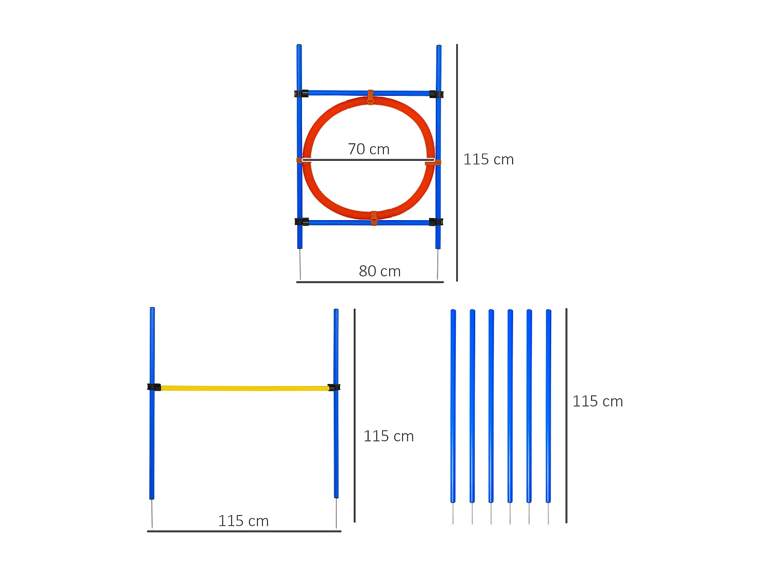 Agility sport pour chiens équipement complet : 6 poteaux slalom, obstacle, anneau + sac de transport bleu jaune rouge