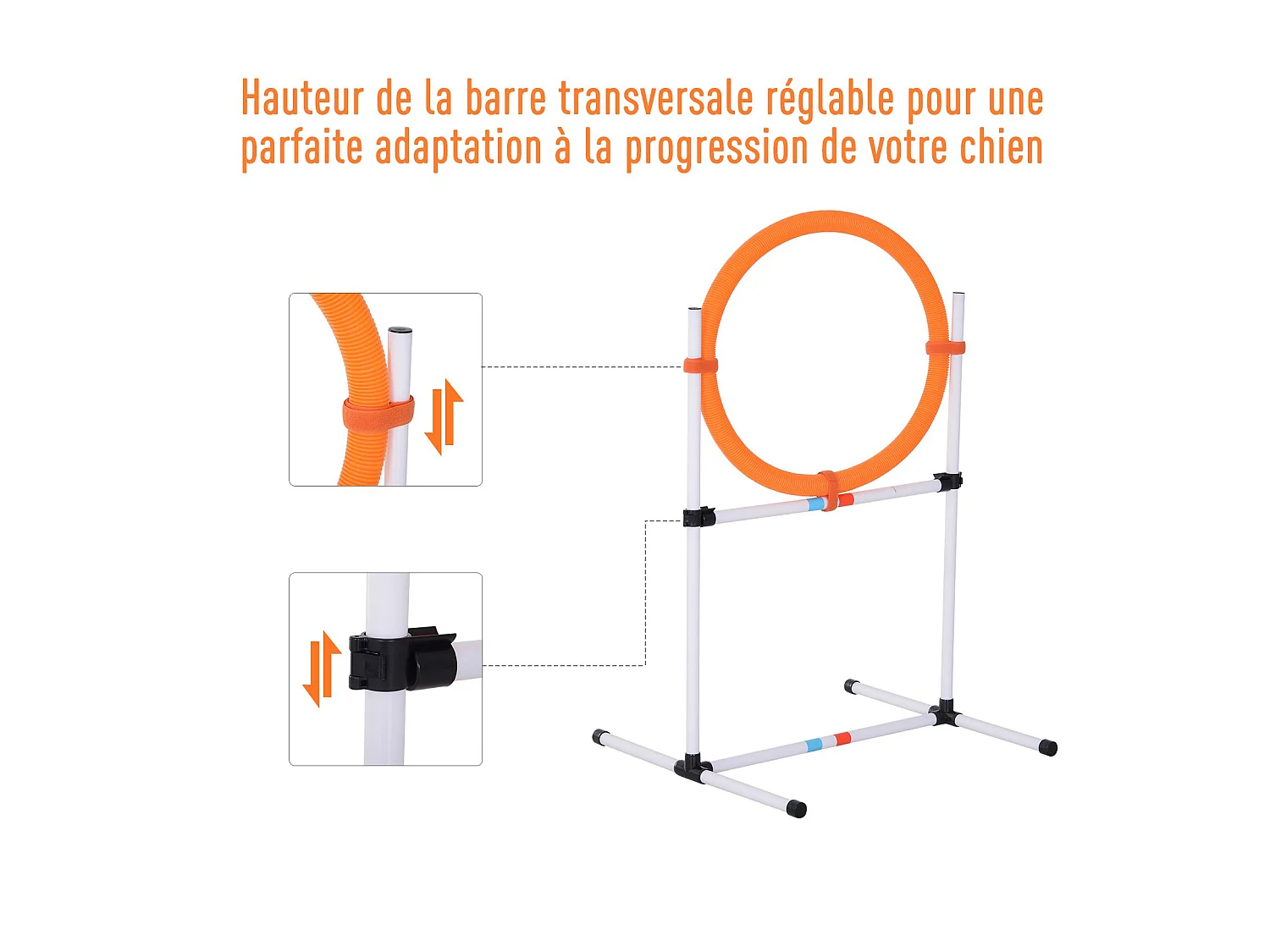 Agility sport pour chiens anneau d'agilité et obstacle 2 en 1 avec sac de transport plastique blanc orange