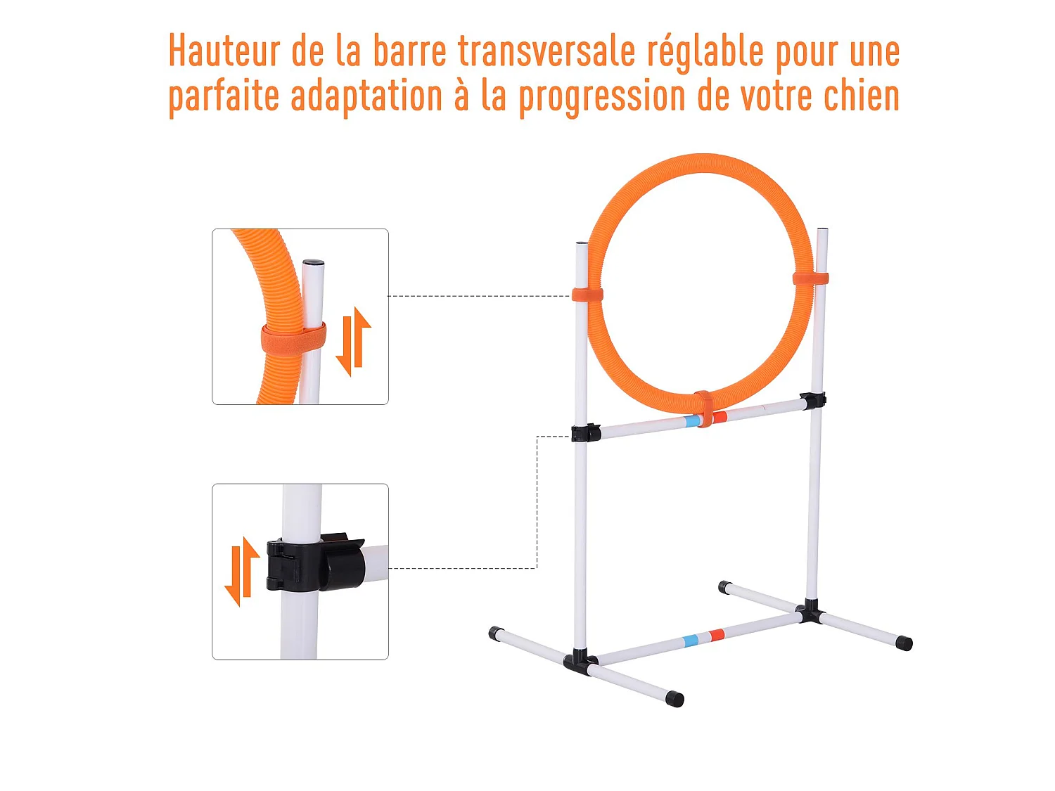 Agility sport pour chiens anneau d'agilité et obstacle 2 en 1 avec sac de transport plastique blanc orange